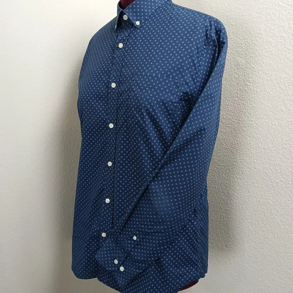 Banana Republic Slim Flex Fit Tech Stretch Cotton Shirt Mens L navy blue floral